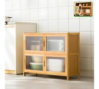 Scaffale da cucina autoportante con ante in vetro, organizer per dispensa e credenza, per spezie, pentole, padelle, soluzione versatile per riporre la sala da pranzo