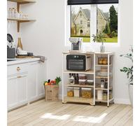Scaffale da Cucina Basso Salvaspazio Stile Industriale, Mobiletto con 7 Ripiani per Cucina in Metallo e Legno, 90x40x95cm, Bianco