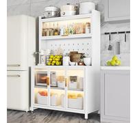 Scaffale da cucina da 120 cm con armadio portaoggetti Supporto regolabile per microonde Stazione bar Caffè Stazione per bar a 6 livelli di grande capacità Ripiani versatili per spazio di cottura