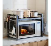 Scaffale da cucina espandibile a 2 livelli con 6 ganci, salvaspazio, angolare, per friggitrice ad aria e forno (nero, [retrattile a strato singolo] + set completo di accessori)