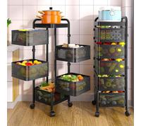 Scaffale da cucina girevole a 5 ripiani su ruote, carrello rimovibile per un'organizzazione efficiente di frutta e verdura