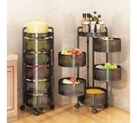 Scaffale da cucina girevole a 5 ripiani su ruote, carrello rimovibile per un'organizzazione efficiente di frutta e verdura