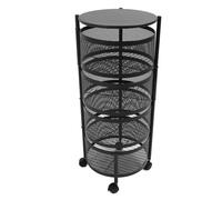 Scaffale da cucina girevole, in rete metallica, rotondo, multi-livello, portatile, da pavimento, con ruote, carrello a 4 ripiani, cesto per frutta
