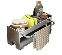 Scaffale da cucina in acciaio al carbonio con design di scarico inclinato e portaspazzole per una direzione costante dell'acqua nel lavandino (grigio)