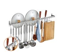 Scaffale da cucina in acciaio inox da 40 cm, con 6 ganci regolabili, doppia guida per pentole, salvaspazio, soluzione di archiviazione