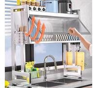 Scaffale da cucina in acciaio inox, soluzione multifunzionale per asciugare i piatti e riporre i piatti per l'uso sopra il lavandino