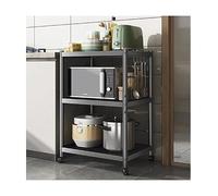 Scaffale da cucina in metallo, con ripiano per forno a microonde e pentola, design dal pavimento al soffitto (nero, 80 x 35 x 80 cm)