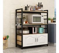Scaffale da cucina in metallo regolabile per dispensa, supporto per microonde, armadio da cucina bianco con ripiani e ante, perfetto per sala da pranzo e soggiorno.