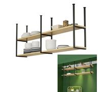 Scaffale da cucina o padelle, da appendere, con 2 ripiani, con supporto per vino, per bar, casa, cantina, ristorante