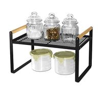 Scaffale da cucina, portaspezie in ferro e manico in legno, adatto per la casa, la cucina e le dispense della cucina, colore nero (32 x 21 x 20)