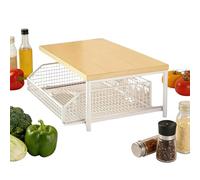 Scaffale da cucina - Supporto in legno di ferro a 2 livelli | Ripiani verticali per organizzazione domestica, supporto per dispensa, bagno, garage, bar doccia, appartamento, ma