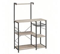 Scaffale da Cucina, Supporto per Forno a Microonde, Mobile Cucina, con Cestino a Filo Metallico, 6 Ganci, per Spezie, Pentole e Padelle, Greige e Nero Salvaspazio: niente più spazio nella dispensa? Qu