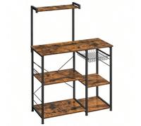 Scaffale da Cucina, Supporto per Forno a Microonde, Mobile Cucina, con Cestino a Filo Metallico, 6 Ganci, per Spezie, Pentole e Padelle, Marrone Vintage e Nero Salvaspazio: niente più spazio nella dis