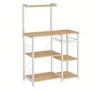 Scaffale da Cucina, Supporto per Forno a Microonde, Mobile Cucina, con Cestino a Filo Metallico, 6 Ganci, per Spezie, Pentole e Padelle, Beige Rovere e Bianco Salvaspazio: niente più spazio nella disp