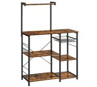 Scaffale da Cucina, Supporto per Forno a Microonde, Mobile Cucina, con Cestino a Filo Metallico, 6 Ganci, per Spezie, Pentole e Padelle, Marrone Vintage e Nero Salvaspazio: niente più spazio nella dis
