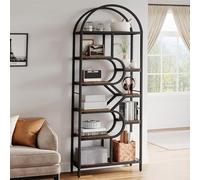 Scaffale da libreria a 6 livelli, design ad arco - 208 cm in metallo/MDF, 16 kg per piano - Ripiani aperti regolabili per soggiorno/camera da letto/ufficio (antiscivolo, facile da montare)