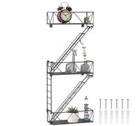 Scaffale da parete a forma di scala da appendere, in metallo nero, 3 ripiani, design antincendio con accessori di montaggio facili e istruzioni (lingua italiana non garantita)