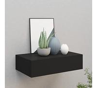 Scaffale da Parete con Cassettino, Design Elegante e Funzionale 40x23,5x10 cm in MDF e Metallo Nero per Soggiorno, Camera da Letto e Ufficio