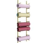 Scaffale da parete in acciaio a 9 strati per 9 tappetini da yoga, supporto per tappetino da yoga resistente, per studi fitness, lezioni e garage, elegante finitura dorata
