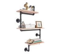 Scaffale da parete in tubo industriale vintage a 3 livelli, scaffale di stoccaggio galleggiante, supporto per tubi industriali in legno, supporto per sospensione per soggiorno camera da letto ufficio