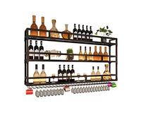 Scaffale da parete per vino e bicchiere da champagne, in metallo nero, per cucina e bar, elegante scaffale Nizer, 100 x 23 cm, perfetto per la decorazione della casa e l'intrattenimento