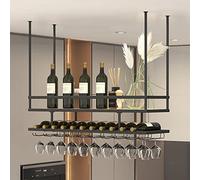 Scaffale da parete per vino Scaffali in legno per Portabicchieri da soffitto for bottiglie e tazze con ganci appesi multicolore, diverse misure(Black,60x30cm)
