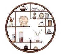 Scaffale da parete rotondo, Mensole da parete in legno, Decorazione da parete con scaffale a cerchio retrò per esporre libri, vasi, cornici, Scaffali circolari galleggianti ( Colore : Marrone , Taglia