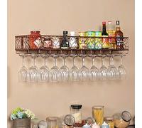 Scaffale da parete rustico per bottiglie di vino e bicchieri, finitura marrone, 100 x 25 cm, elegante soluzione per gli amanti del vino