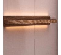 Scaffale da parete scandinavo-giapponese in legno massello, espositore a doppia faccia illuminato separatori di parole rustici marrone scuro 60x design minimalista