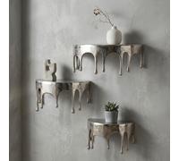 FineBuy Scaffale da Parete Set da 3 Alluminio Argento Effetto Goccia - Mensola Sospesa in Metallo Originale - Design Drops Mensola Fluttuante Alluminio - Mensola Decorativa Moderna Fatta a Mano