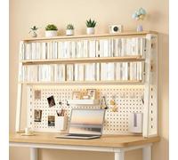 Scaffale da scrivania a 2/3 livelli con pannello forato, libreria in metallo per dormitorio con supporto stabile trapezoidale, ripiani regolabili multiuso,