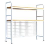 Scaffale da Scrivania a 2 Ripiani, Libreria da Scrivania con Scomparti a Griglia, Organizer da Scrivania in Legno e Metallo, Scaffale da Espositore per Ufficio Casa e Ufficio(Size:135CM,Color:bianco)