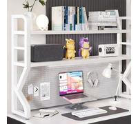 Scaffale Da Scrivania A 3 Livelli Con 28 Ganci E Griglia,Libreria Da Scrivania In Metallo,Espositore Mensola Aperta Con Piedini Antiscivolo E Dispositivo Antiribaltamento,Organizer(White,95cm/37.4in)