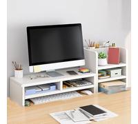 Scaffale da Scrivania Organizer in Legno Dotato di Supporto Rialzato per Monitor, Aumento della profondità per Una Maggiore Archiviazione, Ripiano da Tavolo per L'home Office Sc, White, B