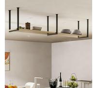 Scaffale da soffitto a 2 livelli, ripiani in legno sospesi con struttura in ferro metallico portabottiglie industriale per espositore per piante per ristorante bar caffetteria(1-layer 120x30x40cm)