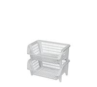 Scaffale di cestini, composto da due cestini impilabili, in plastica di colore bianco; impilabili, sovrapponibiliEstendibile a piacere.Dimensioni L x P x H: 54,5 x 38 x 47 cm.