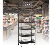 Scaffale di esposizione al dettaglio del metallo con le ruote & i ganci, organizzatore resistente dello spuntino per i negozi, la cucina, l'ufficio
