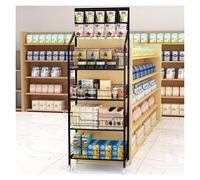 Scaffale di esposizione del metallo della fila 5 con le ruote ed i ganci, carretto commerciale di stoccaggio dello spuntino per l'organizzazione al minuto di Floorstanding