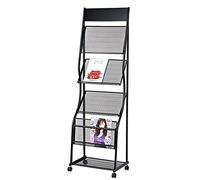 Scaffale di esposizione della rivista del metallo con le ruote, supporto portatile del pavimento per le mostre e l'organizzazione dell'informazione