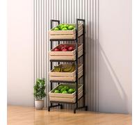 Scaffale di legno di frutta e verdura a 4 livelli con ruote Espositore mobile per negozi al dettaglio Organizzatore di stoccaggio commerciale per generi alimentari e prodotti