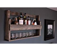 Scaffale di legno per whisky - con portabicchieri - marrone - stile industriale - pronto per il montaggio - bar a muro - scaffale di legno per whisky