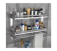 Scaffale di stoccaggio del bagno del contenitore della doccia Rack di stoccaggio del bagno doppio strato montato a parete in acciaio inossidabile con portasciugamani e gancio tavolo di lavaggio
