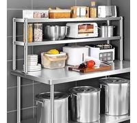 Scaffale doppio strato in acciaio inossidabile, scaffale altamente regolabile per preparare il tavolo di lavoro, 550 libbre di peso, scaffale da cucina per il ristorante,Silver-80x35x60cm