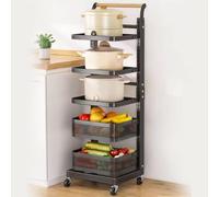 Scaffale espandibile per forno a microonde autoportante da cucina con griglia per padelle e piatti e 2 cesti, mensola angolare nera 5 ripiani 3 livelli