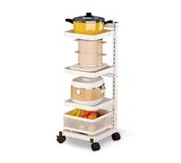 Scaffale espandibile per microonde con 3 ripiani, supporto per coperchio e cassetto, per conservare gli alimenti da cucina, scaffale da bancone, soluzione per riporre oggetti da cucina bianca