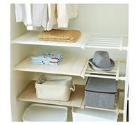 Scaffale estensibile regolabile per armadio, divisori telescopici per armadio e credenza, beige, adatto per 73 130 cm di lunghezza e 42 cm di larghezza, salvaspazio per la casa.