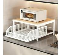 Scaffale estraibile per caffè e microonde, 37 x 26 x 20 cm a due ripiani, da appoggio, in MDF di media densità e metallo, facile da montare(White)