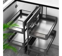 Scaffale estraibile - Scaffale scorrevole a 2 ripiani per mobili da cucina - Soluzione di archiviazione per armadi ciechi - Facile accesso scaffale aperto cestino