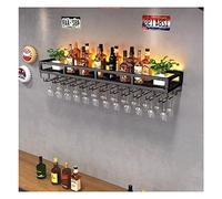 Scaffale galleggiante da bar, portabottiglie da parete con luce LED, supporto in vetro invertito, multifunzione per bottiglie di ferro e calici, decorazione per casa, bar e sala da pranzo