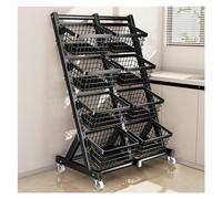 Scaffale Girevole a 4 Livelli per Frutta e Verdura, Ideale per Cucina, supermercati, Negozi e Snack, con Ruote, Perfetto per Negozi di Alimentari e minimarket (Nero).